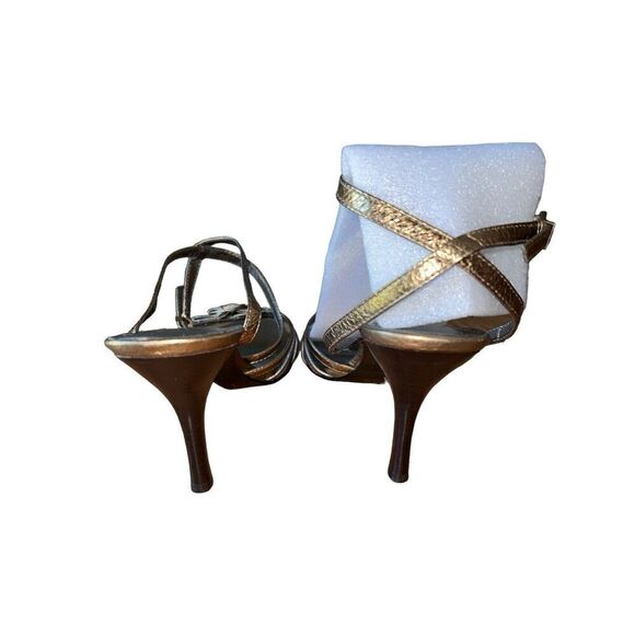 Bandolino -Lala- Bronze Open Toe Leather Pumps With Ankle Steps Women’s Size 10 - Picture 9 of 15